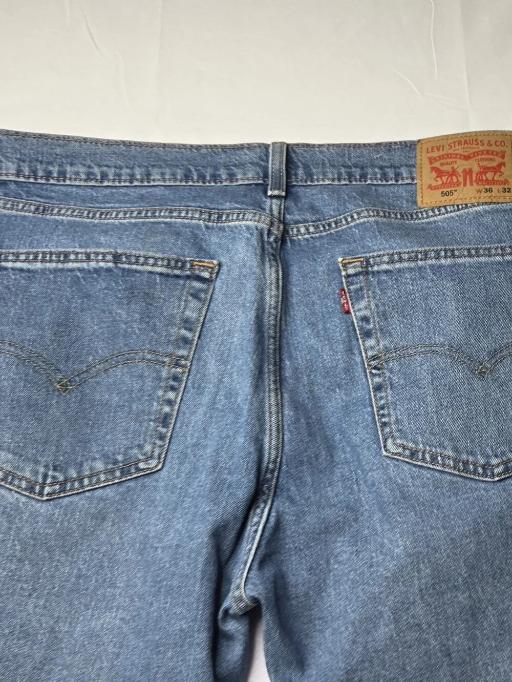 Levi's 505 Regular Fit Jeans Mens 36x32 Blue Straight Stretch Denim ExCond